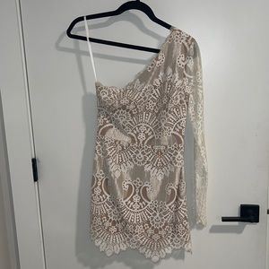 X by NBD Revolve White Lace One-Shoulder Mini Dress